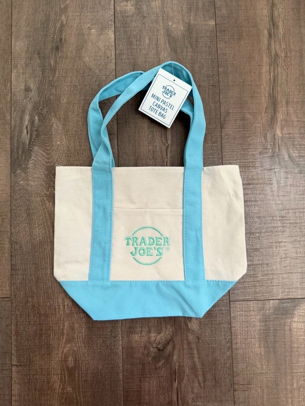 Trader Joe’s Mini Cream and Light Blue Canvas Tote Bag